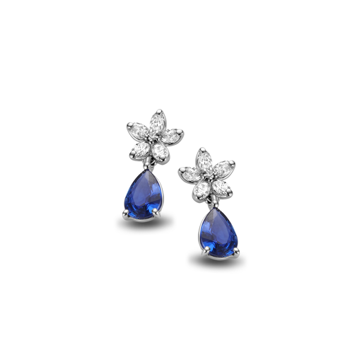 [JBS-LV-B8791G/ZBW]  JBS - Earrings white gold Flover in Diamonds with pearshape saphir