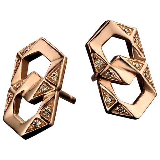 [BARE-BONDSSTUDE-PBR]  Dries Criel Jewelry - Bond Signature Stud Earrings in Pink Gold with Brown Diamonds