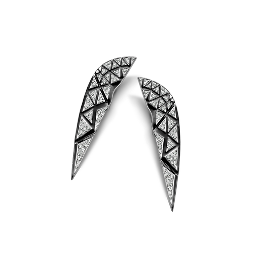[BARE-SPHINXE-WB]  Dries Criel Jewelry - Sphinx Earrings in White Gold with Diamonds and Enamel