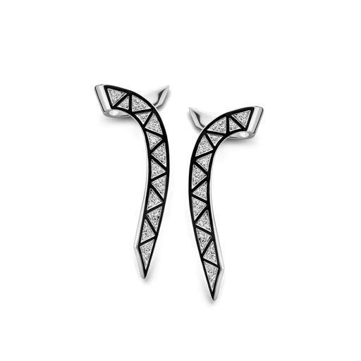 [BARE-LOTUSCE-WBL]  Dries Criel Jewelry - Lotus Cuff Earrings in White gold with Diamonds and Black Enamel