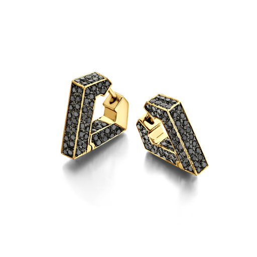 [BARE-BRUTEDE-YB100]  Dries Criel Jewelry - Brute Diamanti Earrings in Yellow Gold with Black Diamonds