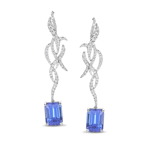 [JBS-MF-TANZEM]  JBS - Earrings with diamonds and emerald cut tanzanite