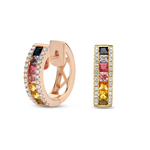 [JBS-SAD-PE57084-MIX]  JBS - Whitegold creoles with diamonds and rainbow saphires