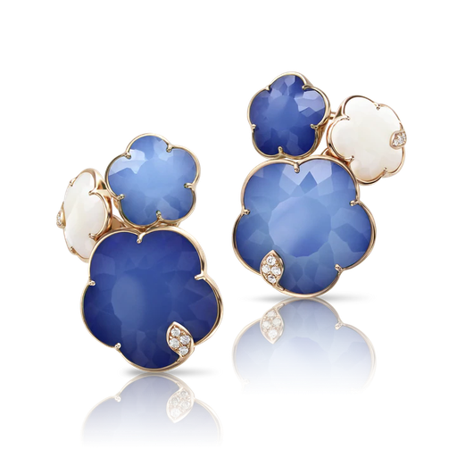 [16335R]  Pasquale Bruni - Ton Joli Bouquet Earrings in Pink Gold with Blue Moon (Lapis Lazuli and White Agate doublet), White Agate and White Diamonds