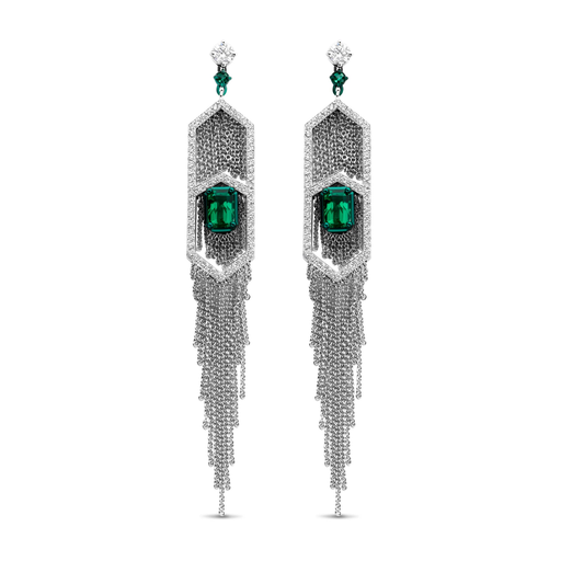 [JBS-MM-03331/OR]  JBS - Whitegold dangling earrings with diamonds and emerald