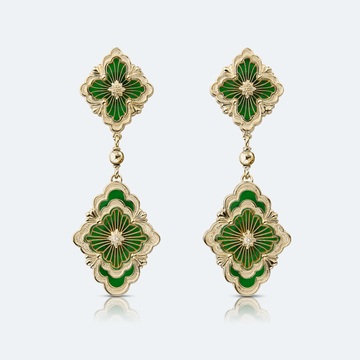 [JAUEAR018003]  Buccellati - Earrings Opera Tulle in Yellow Gold with Green Enamel and Diamonds