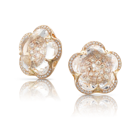 [16110R]  Pasquale Bruni - Bon Ton Stud Earrings in Pink Gold with Rock Crystal, White and Champagne Diamonds