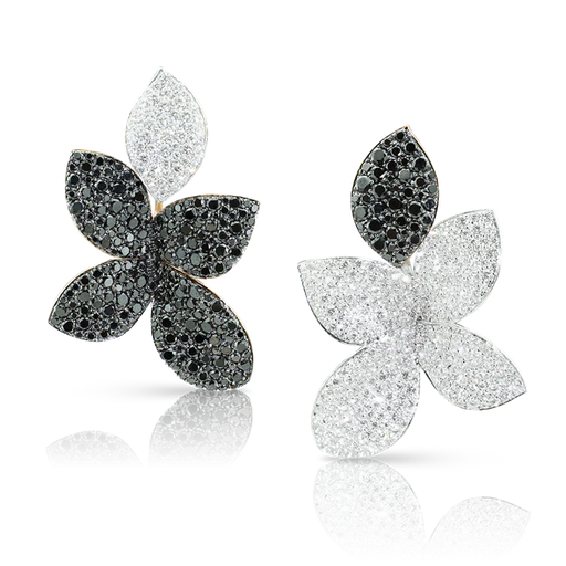 [16382BRN]  Pasquale Bruni - Giardini Segreti Five Leaves Earrings in White and Pink Gold with White and Black Diamonds
