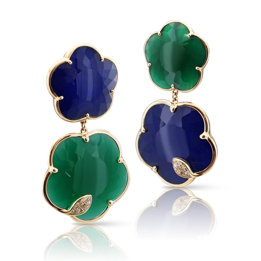 [16371R]  Pasquale Bruni - Ton Joli Earrings in 18k Rose Gold with Green Agate, Lapis Lazuli and Rock Crystal doublet, White and Champagne Diamonds