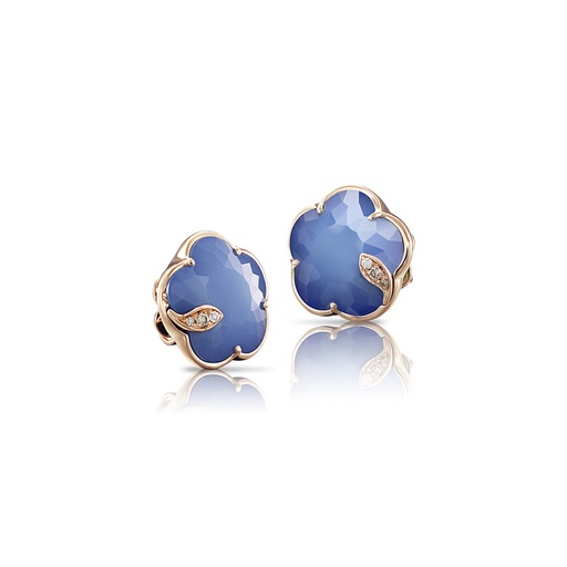 [16132R]  Pasquale Bruni - Petit Joli Stud Earrings in Pink Gold with Blue Moon (White Agate and Lapis Lazuli doublet), White and Champagne Diamonds