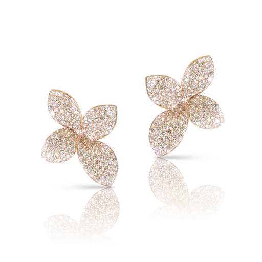 [16381R]  Pasquale Bruni - Giardini Segreti Small Flower Earrings in Pink Gold with White and Champagne Diamonds