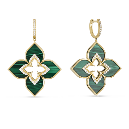 [ADV777EA3193_01]  Roberto Coin - Venetian Princess Earrings in Yellow Gold with Malachite & Diamonds