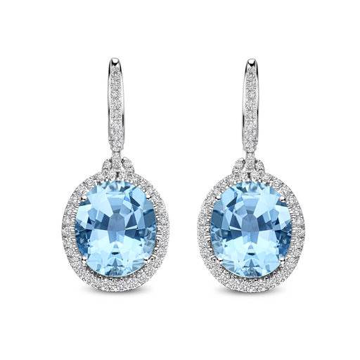[JBS-DG-12048*ACQ]  JBS - Whitegold earrings with diamonds and aquamarine