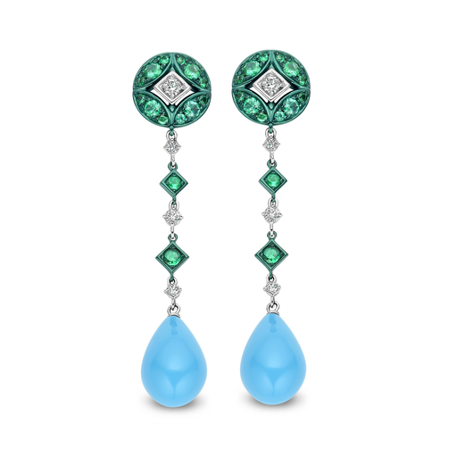 [JBS-MM-02819OR]  JBS - Whitegold earrings with diamonds, emeralds and turquoise