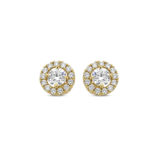 [JBS-MB-3/4768]  JBS - Yellow Gold and White Diamond Halo Stud Earrings