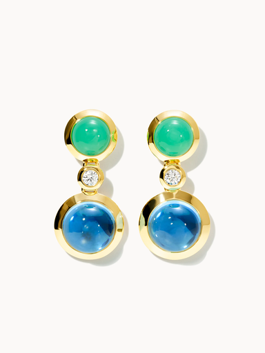 [E-BOU-2-Lag-Cl-yg]  Tamara Comolli - Earrings BOUTON 2 Cabochons 'Lagoon' / Classic 'Lagoon'