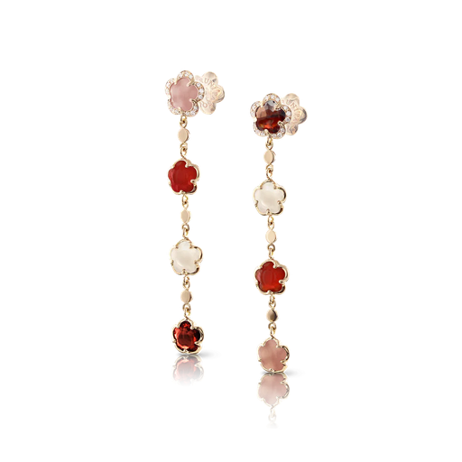[16124R]  Pasquale Bruni - Earrings in Rose Gold with Moonstone, Pink Chalcedony, Carnelian, Red Garnet and White Diamonds