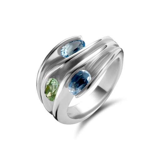  Garel - Ring Inoa in White Gold with Aqua Marin & Tourmalin