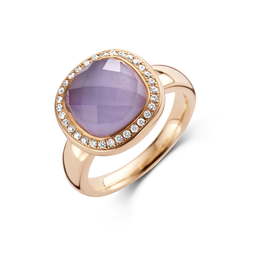 JBS - ring pink gold diamonds and roze quartz
