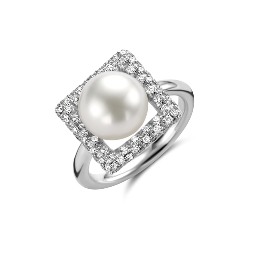  Mikimoto - ring white gold with akoya pearl and diamonds