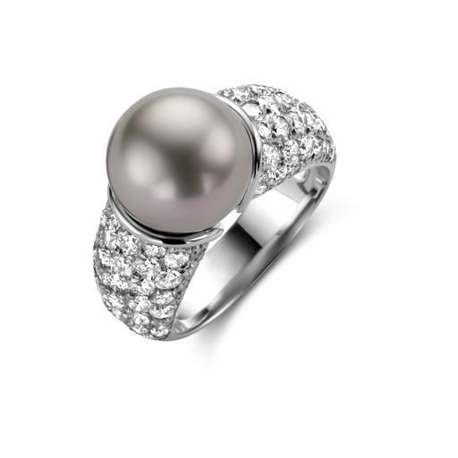  JBS - Ring Whitegold Diamond set with Grey Tahiti Pearl