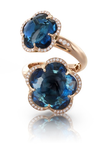  Pasquale Bruni - Bon Ton Ring in Pink Gold with London Blue Topaz and Diamonds
