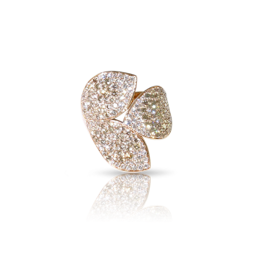  Pasquale Bruni - Giardini Segreti Three Leaves Ring in Pink Gold with White and Champagne Diamonds