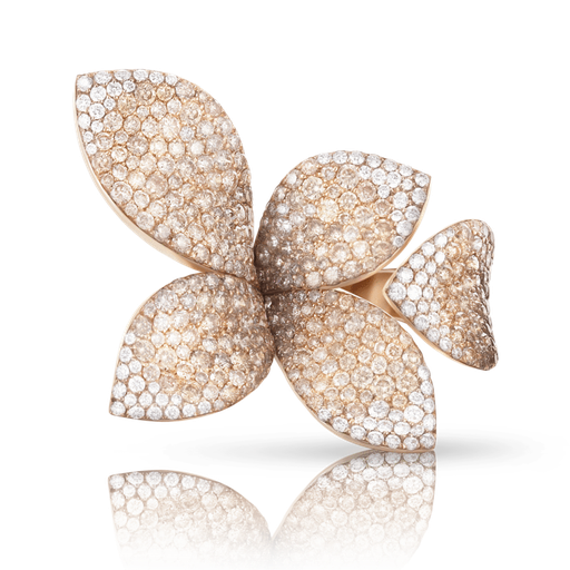  Pasquale Bruni - Giardini Segreti Five Leaves Medium Flower Ring in Pink Gold with White and Champagne Diamonds