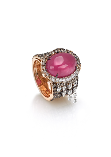  JBS - Ring pink gold rhodochrosite diamonds