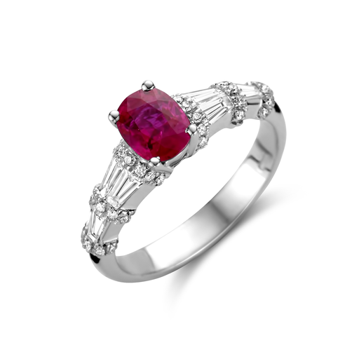  JBS - Ring white gold rubis + brilliant + baguette