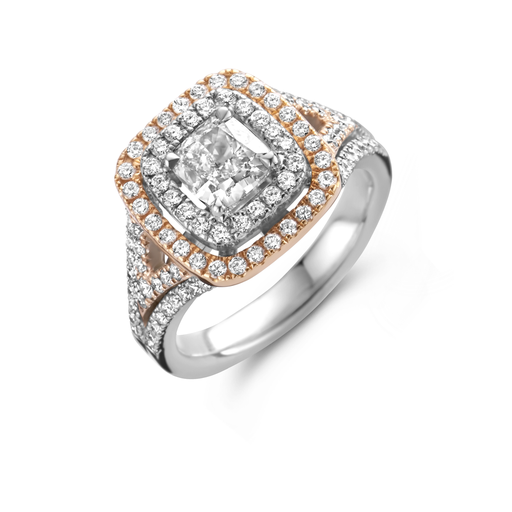  JBS - Ring white/pink gold solitaire entourage