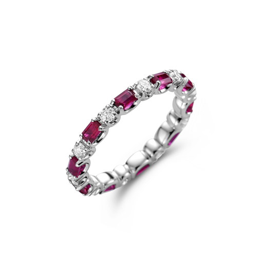  JBS - Wedding band white gold with rubis and diamond baguette