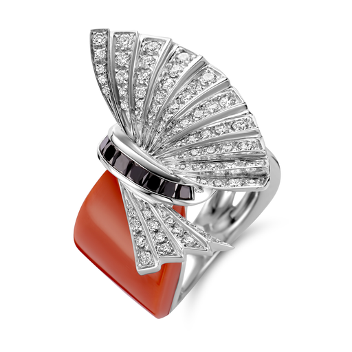  JBS - Ring with coral black and white diamonds
