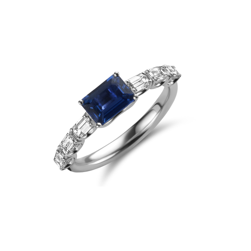  JBS - ring white gold set diamond baguette and sapphire