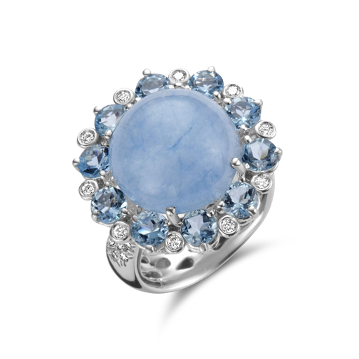 [JBS-ANCO-3997]  JBS - Ring with diamonds and aquamarines