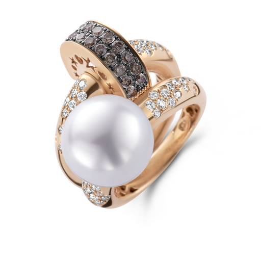 [1AN0032067/2]  Damaso - Pink Gold Ring with South Sea Pearl and Brown Diamond