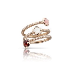 [15953R]  Pasquale Bruni - Figlia dei Fiori Three Flowers Twist Ring in Pink Gold with Pink Chalcedony, Red Garnet, Moonstone, White and Champagne Diamonds