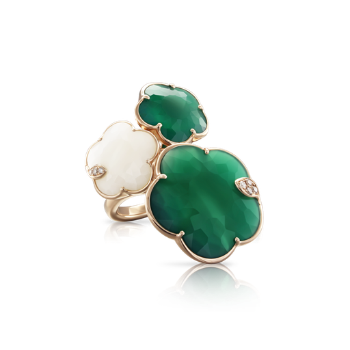 [16119R]  Pasquale Bruni - Ton Joli Bouquet Ring in Pink Gold with White and Green Agate, White and Champagne Diamonds