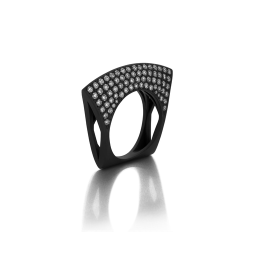 [DRIES-AN0013REX (BARE-LOTUSR-TitW)]  Dries Criel Jewelry - Lotus Ring in Titanium with Diamonds