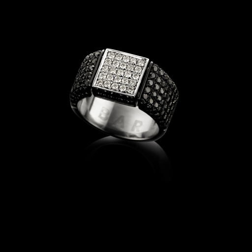 [BARE-SIGNETRR-BWFull]  Dries Criel Jewelry - Signet Reversible Ring in White Gold with White and Black Diamonds