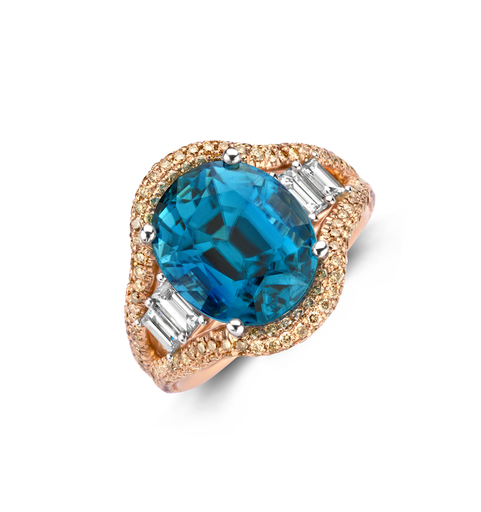 [JBS-MF-ZIRKO/COGN]  JBS - Ring with oval natural zirkoon, baguettes and cognac diamonds