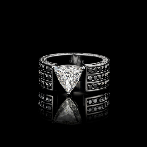 [BARE-BRUTE-HJRBLACKWHITE]  Dries Criel Jewelry - BRUTE High Jewelry Ring in White Gold with Trillion and Black Diamonds