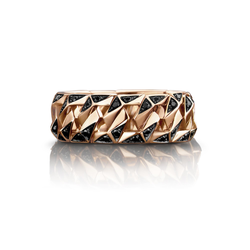 [BARE-BONDSR-PB]  Dries Criel Jewelry - Bond Signature ring in pink gold with Black Diamonds