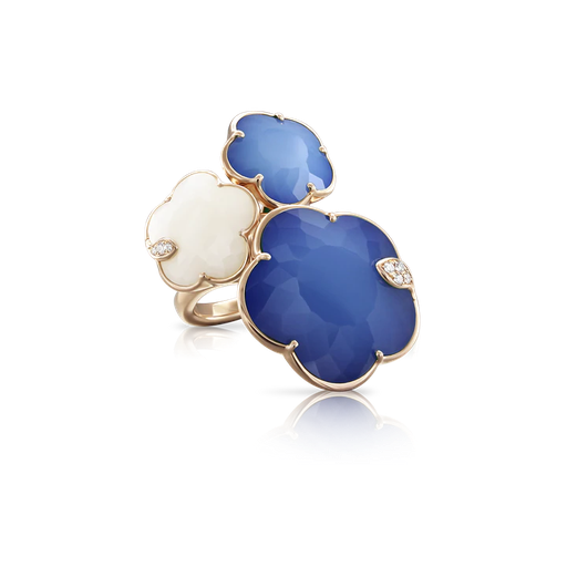 [16334R]  Pasquale Bruni - Ton Joli Bouquet Ring in Pink Gold with Blue Moon (Lapis Lazuli and White Agate doublet), White Agate and White Diamond