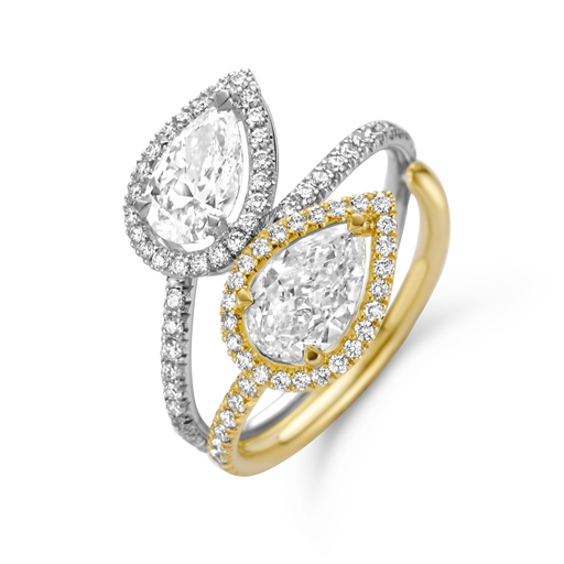 [JBS-MB-2/2419]  JBS - Toi & Moi Pear Diamond Shaped Soiltaire Ring