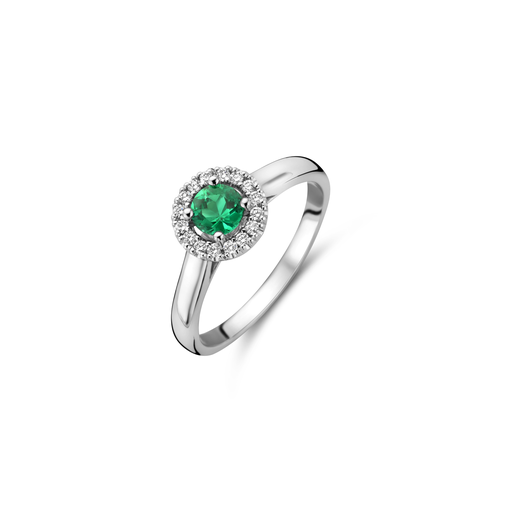 [JBS-MB-FD2/3800]  JBS - White gold pompon ring with emerald and diamonds