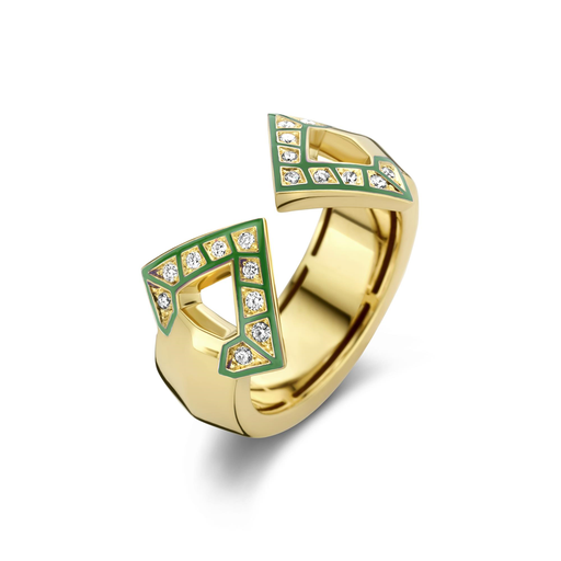 [DRIES-AN0130REX]  Dries Criel Jewelry - Brute Ring in Yellow Gold, Enamel and White Diamonds