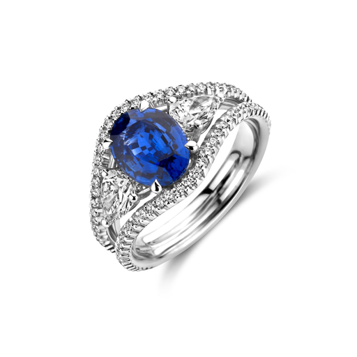 [JBS-MB-FD2/5265]  JBS - Whitegold ring with saphire and diamonds