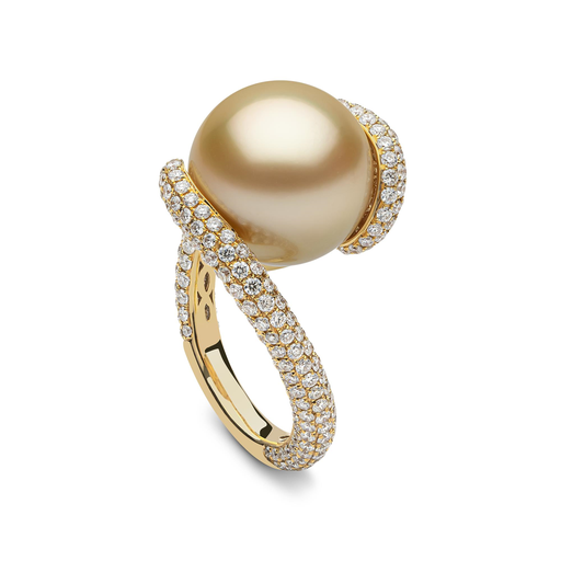[QY1077RING/1-DEZ]  Yoko London - Yellow gold ring with diamonds and pearl