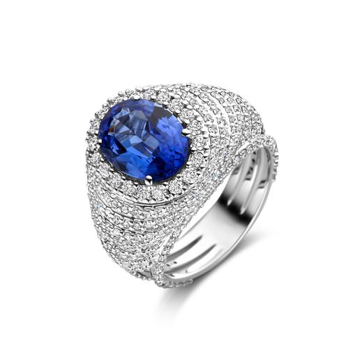 [JBS-DG-11849*TANZ]  JBS - Whitegold ring with diamonds and a Tanzanite